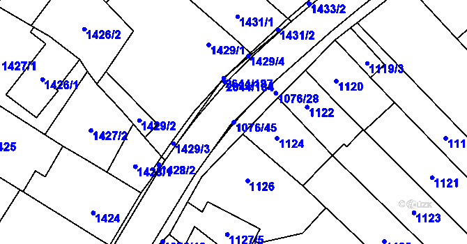 Parcela st. 1076/45 v KÚ Oslavany, Katastrální mapa
