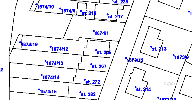 Parcela st. 266 v KÚ Oslavice, Katastrální mapa