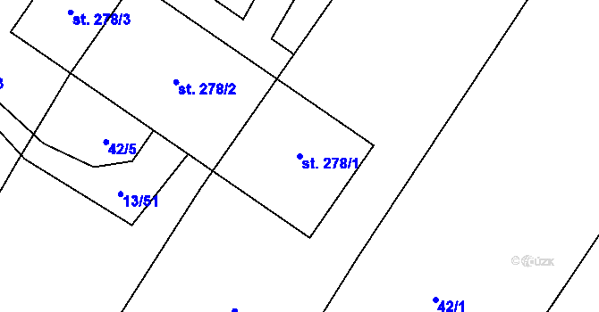 Parcela st. 278/1 v KÚ Oslavice, Katastrální mapa