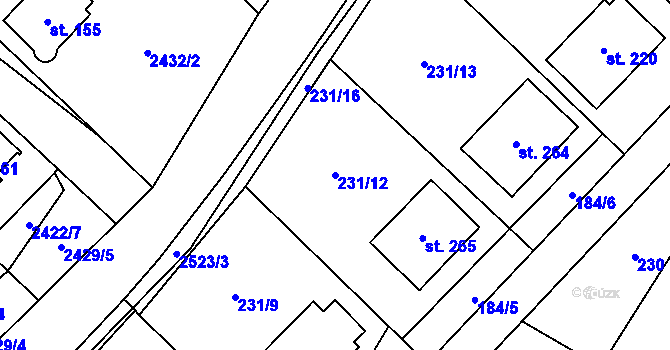 Parcela st. 231/12 v KÚ Oslavice, Katastrální mapa