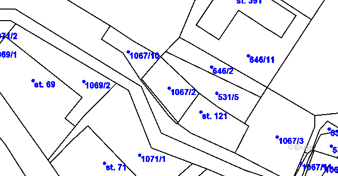 Parcela st. 1067/2 v KÚ Oslavice, Katastrální mapa