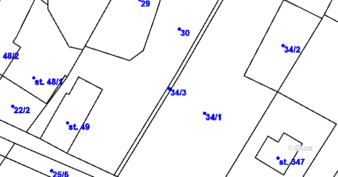 Parcela st. 34/3 v KÚ Oslavice, Katastrální mapa