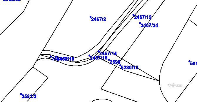 Parcela st. 2467/14 v KÚ Oslavice, Katastrální mapa