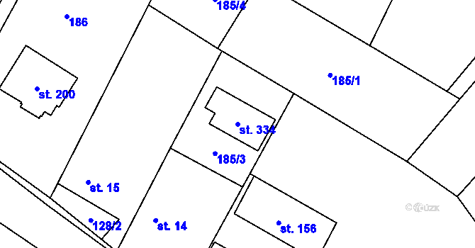 Parcela st. 334 v KÚ Oslavice, Katastrální mapa