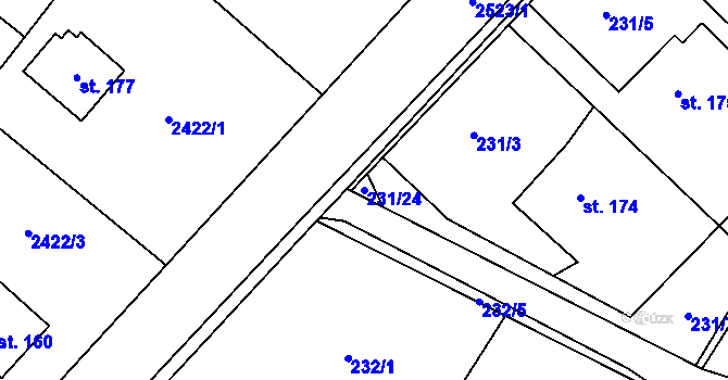 Parcela st. 231/24 v KÚ Oslavice, Katastrální mapa