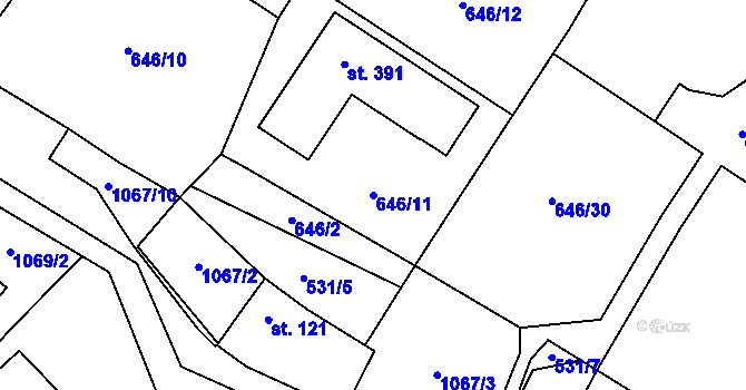 Parcela st. 646/11 v KÚ Oslavice, Katastrální mapa