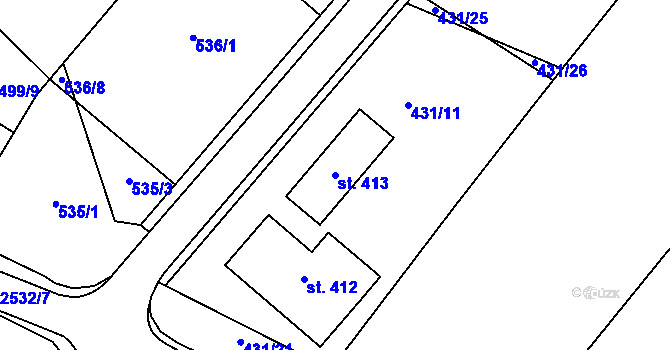 Parcela st. 413 v KÚ Oslavice, Katastrální mapa