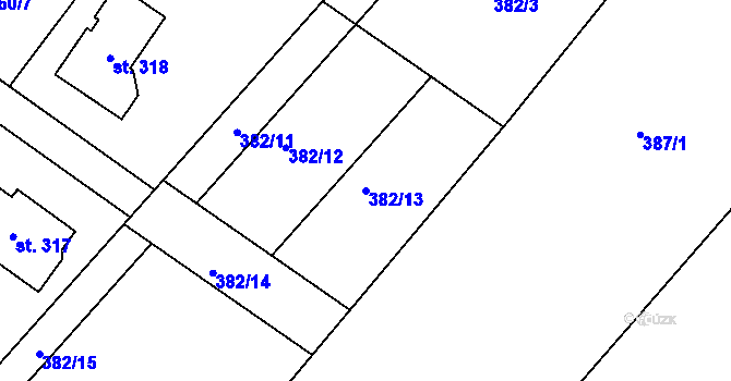 Parcela st. 382/13 v KÚ Oslavice, Katastrální mapa