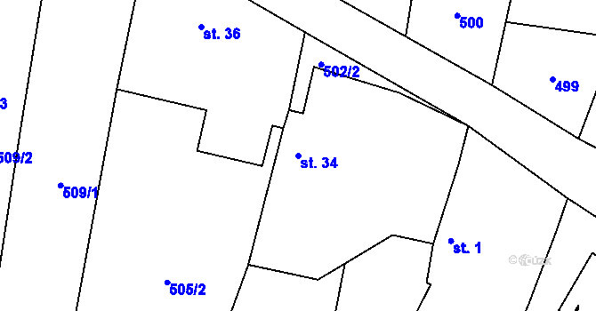 Parcela st. 34 v KÚ Oslnovice, Katastrální mapa