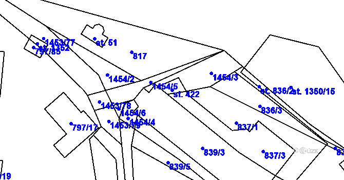 Parcela st. 422 v KÚ Oslnovice, Katastrální mapa