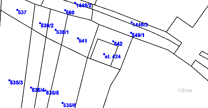 Parcela st. 424 v KÚ Oslnovice, Katastrální mapa