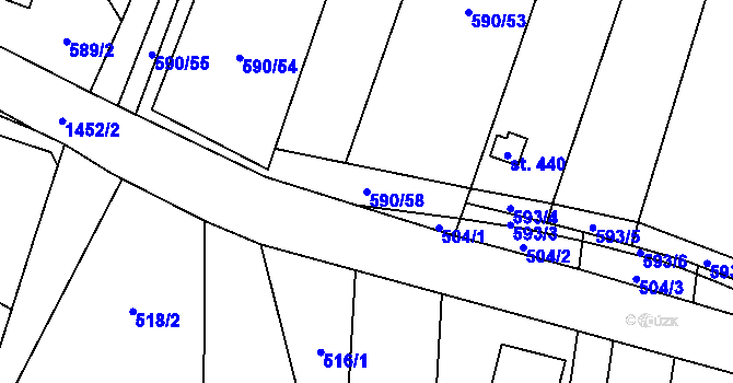 Parcela st. 590/58 v KÚ Oslnovice, Katastrální mapa