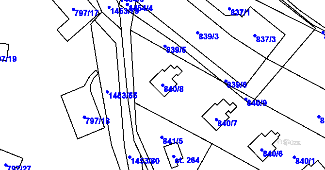 Parcela st. 840/8 v KÚ Oslnovice, Katastrální mapa