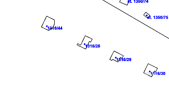Parcela st. 1316/28 v KÚ Oslnovice, Katastrální mapa