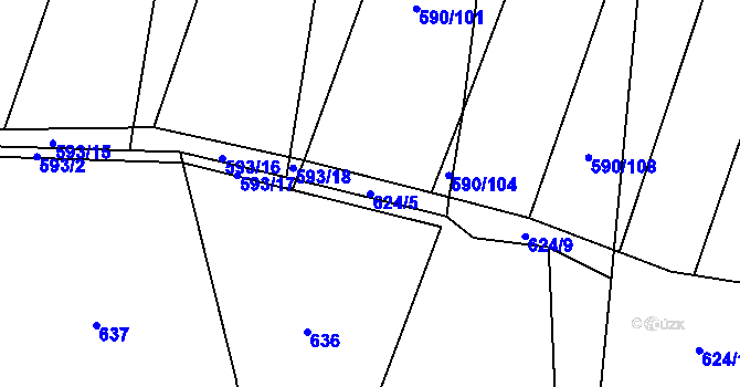 Parcela st. 624/5 v KÚ Oslnovice, Katastrální mapa