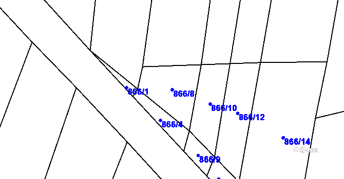 Parcela st. 866/8 v KÚ Oslnovice, Katastrální mapa