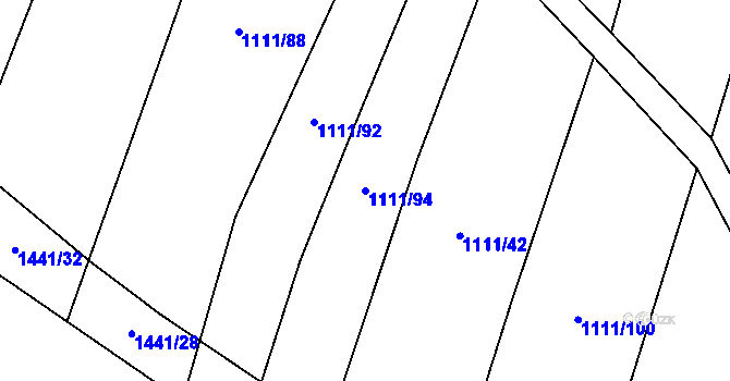 Parcela st. 1111/94 v KÚ Oslnovice, Katastrální mapa