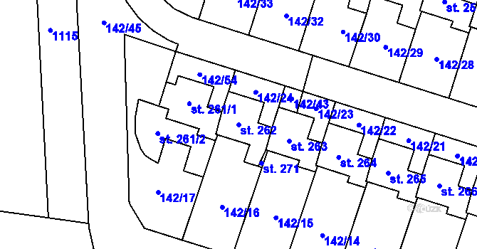 Parcela st. 262 v KÚ Oslov, Katastrální mapa