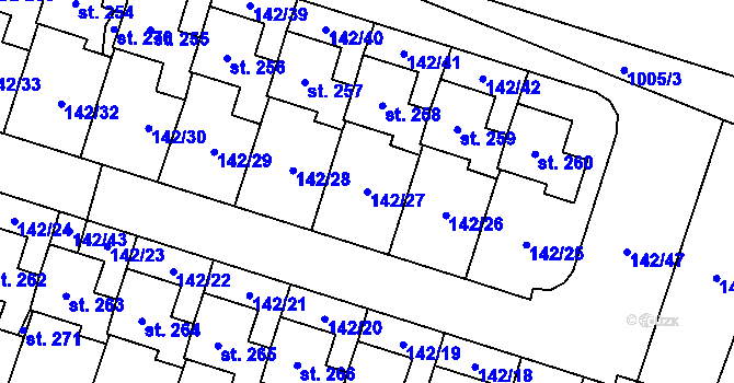 Parcela st. 142/27 v KÚ Oslov, Katastrální mapa