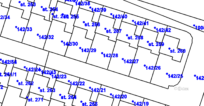 Parcela st. 142/28 v KÚ Oslov, Katastrální mapa