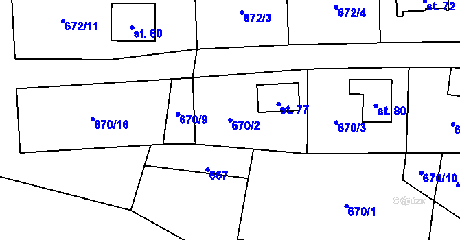 Parcela st. 670/2 v KÚ Tukleky u Oslova, Katastrální mapa