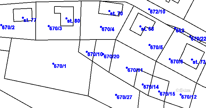 Parcela st. 670/20 v KÚ Tukleky u Oslova, Katastrální mapa