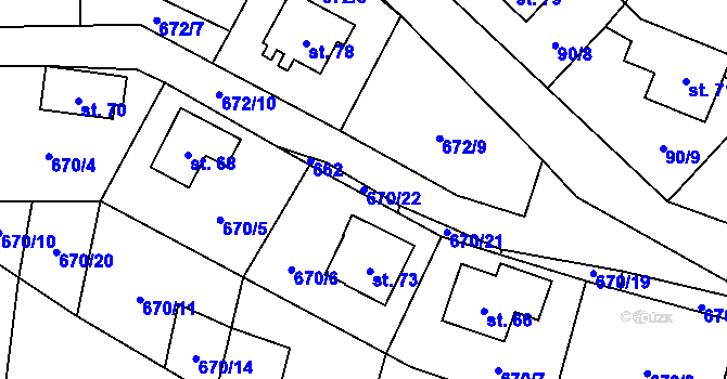 Parcela st. 670/22 v KÚ Tukleky u Oslova, Katastrální mapa