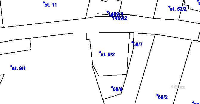 Parcela st. 9/2 v KÚ Vlastec, Katastrální mapa