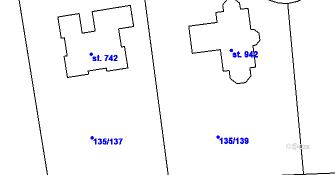 Parcela st. 135/138 v KÚ Osnice, Katastrální mapa