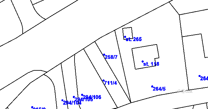 Parcela st. 258/7 v KÚ Osnice, Katastrální mapa