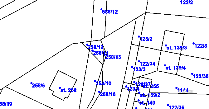 Parcela st. 258/13 v KÚ Osnice, Katastrální mapa