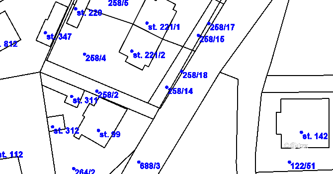 Parcela st. 258/14 v KÚ Osnice, Katastrální mapa