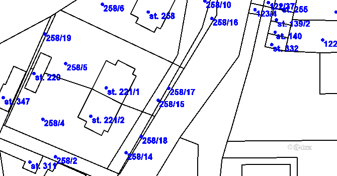 Parcela st. 258/17 v KÚ Osnice, Katastrální mapa