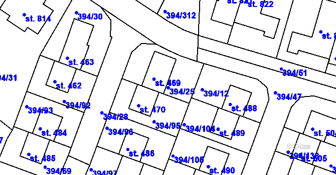 Parcela st. 394/25 v KÚ Osnice, Katastrální mapa