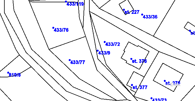 Parcela st. 433/9 v KÚ Osnice, Katastrální mapa