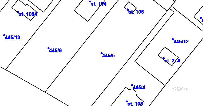 Parcela st. 445/5 v KÚ Osnice, Katastrální mapa