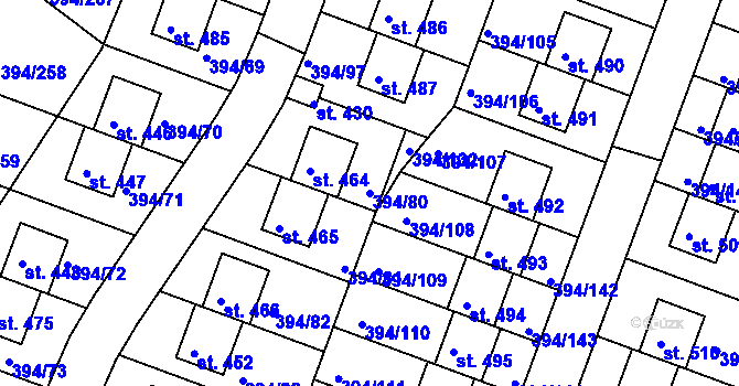 Parcela st. 394/80 v KÚ Osnice, Katastrální mapa
