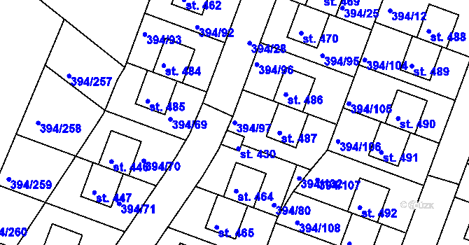 Parcela st. 394/97 v KÚ Osnice, Katastrální mapa