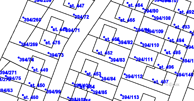 Parcela st. 452 v KÚ Osnice, Katastrální mapa
