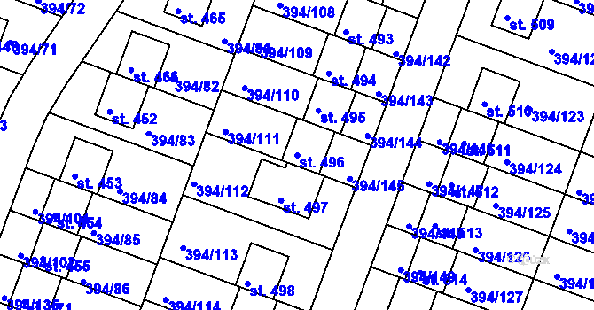 Parcela st. 496 v KÚ Osnice, Katastrální mapa
