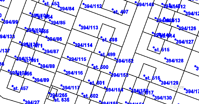 Parcela st. 499 v KÚ Osnice, Katastrální mapa