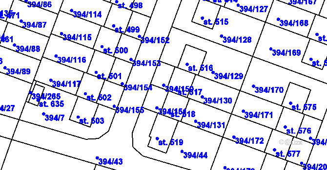 Parcela st. 394/150 v KÚ Osnice, Katastrální mapa