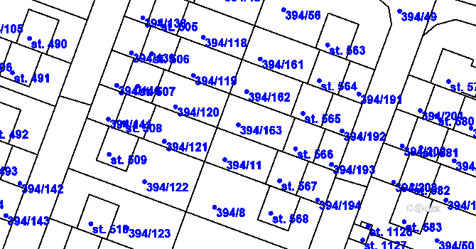Parcela st. 394/163 v KÚ Osnice, Katastrální mapa