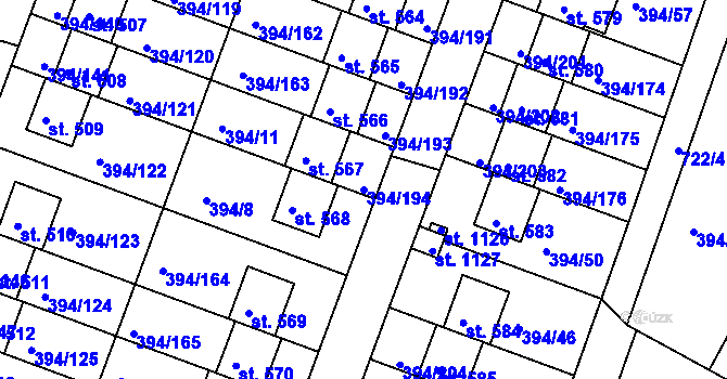 Parcela st. 394/194 v KÚ Osnice, Katastrální mapa