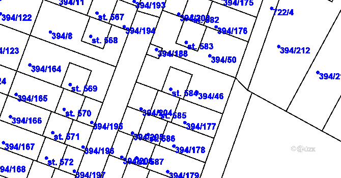 Parcela st. 584 v KÚ Osnice, Katastrální mapa