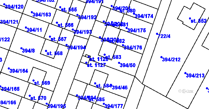 Parcela st. 583 v KÚ Osnice, Katastrální mapa