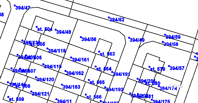 Parcela st. 563 v KÚ Osnice, Katastrální mapa