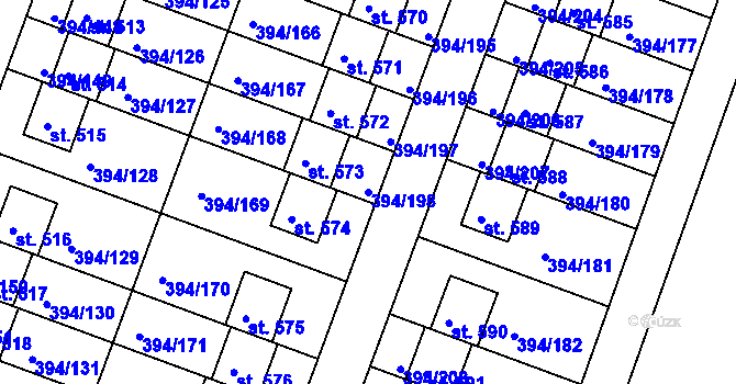 Parcela st. 394/198 v KÚ Osnice, Katastrální mapa