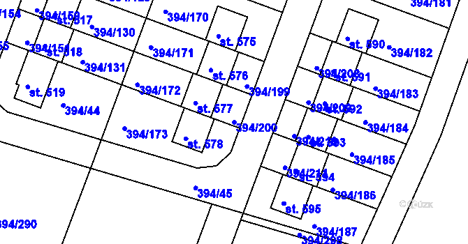 Parcela st. 394/200 v KÚ Osnice, Katastrální mapa