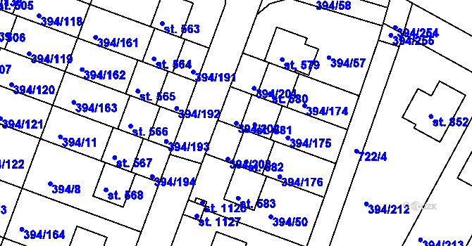 Parcela st. 394/202 v KÚ Osnice, Katastrální mapa